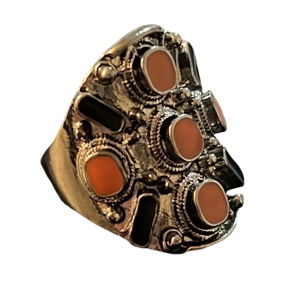 Free People Silver Ring with Orange Inlays